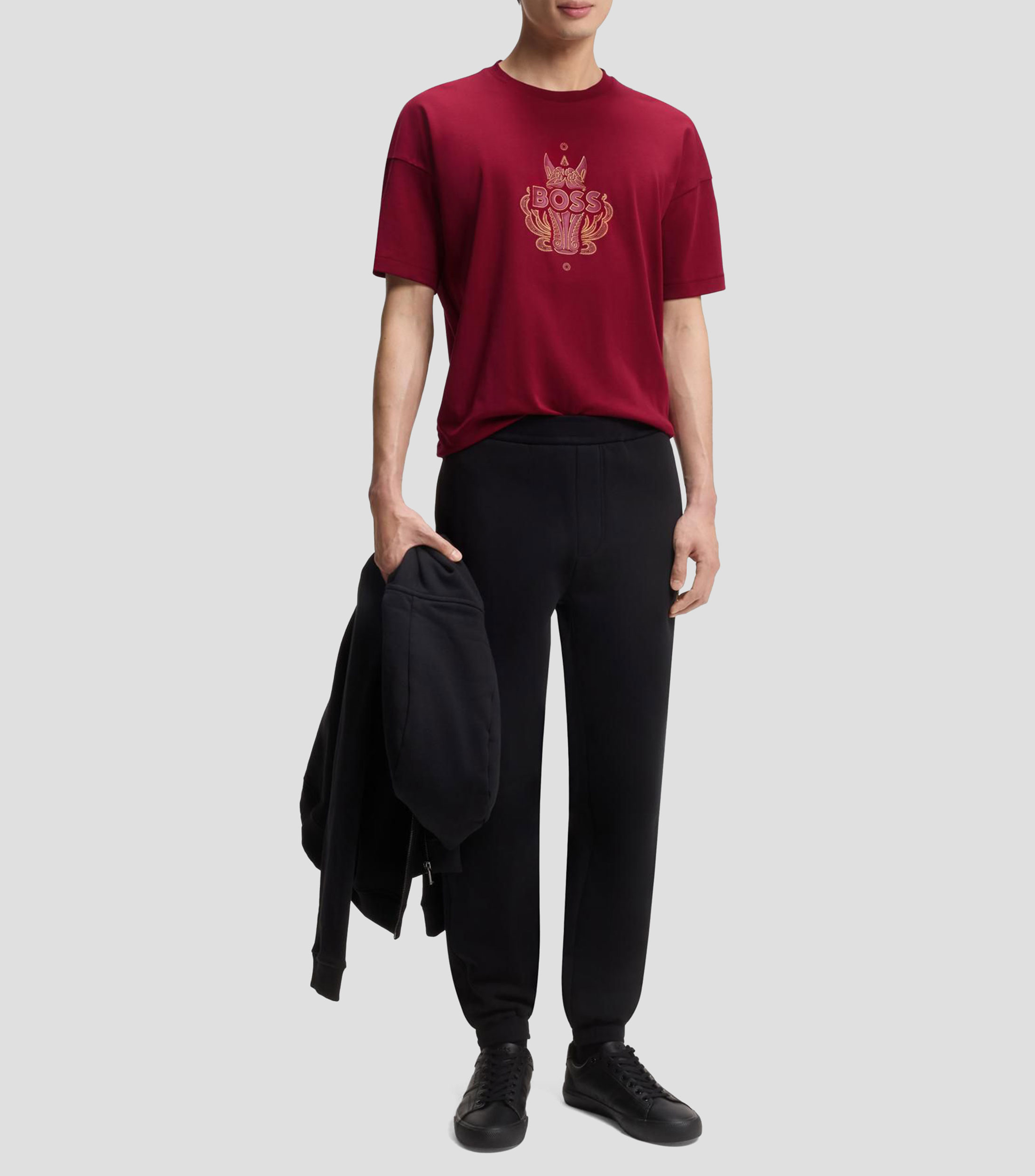 Playera BOSS de punto de algodón con logo de diseño Hombre
